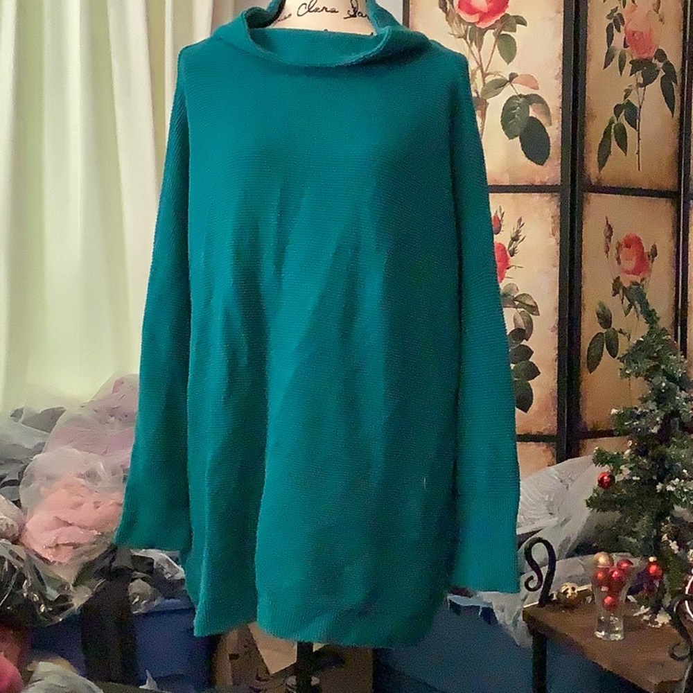 Free People size L teal ottoman sweater tunic dress
